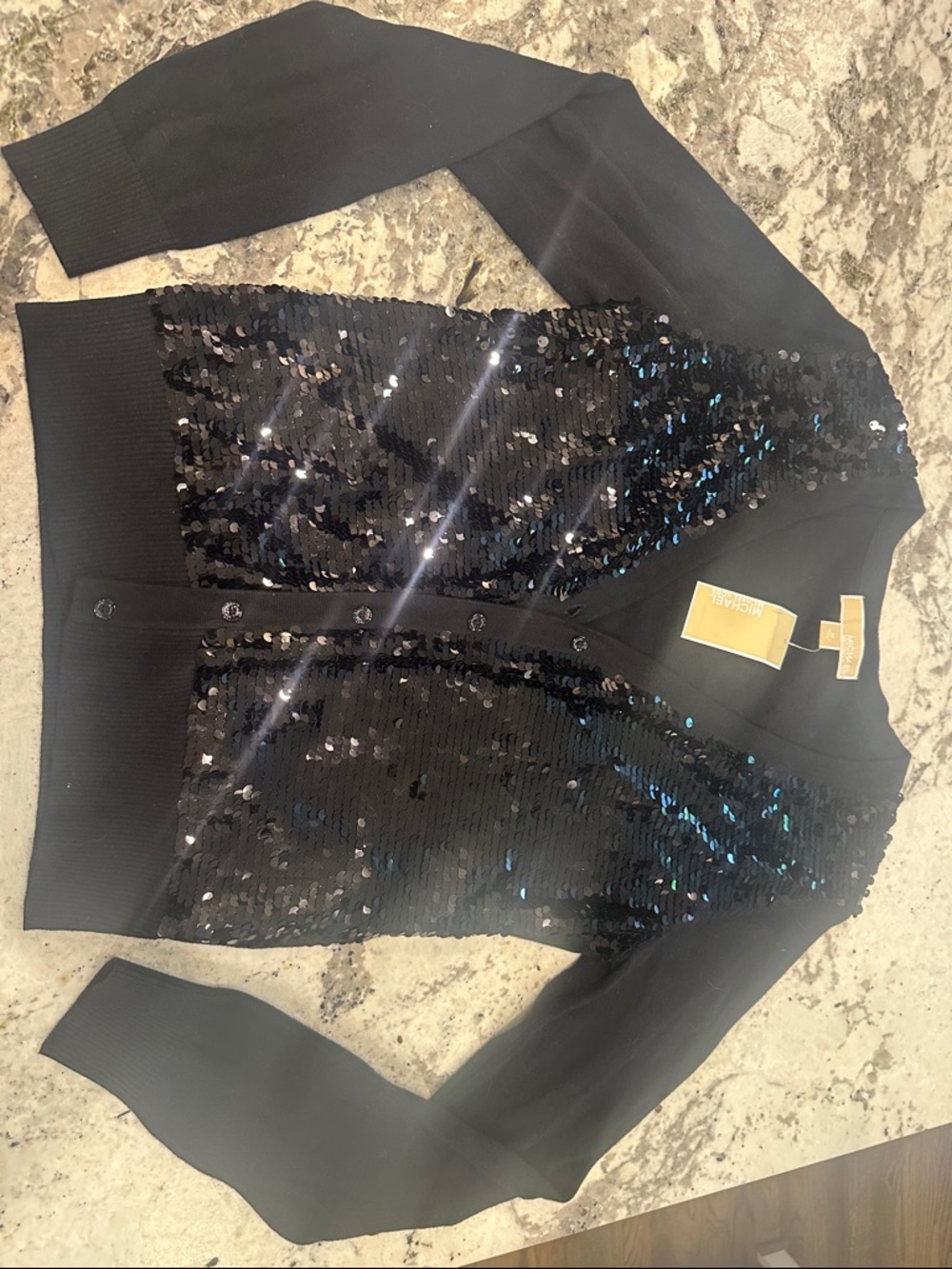 Michael Kors Black Sequin V-Neck Cardigan